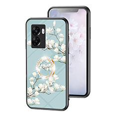 Coque Contour Silicone et Vitre Fleurs Miroir Etui Housse S01 pour Oppo A57 5G Cyan