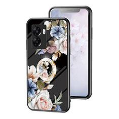 Coque Contour Silicone et Vitre Fleurs Miroir Etui Housse S01 pour Oppo A57 5G Noir