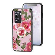 Coque Contour Silicone et Vitre Fleurs Miroir Etui Housse S01 pour Oppo A77s Rouge