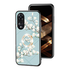 Coque Contour Silicone et Vitre Fleurs Miroir Etui Housse S01 pour Oppo A78 4G Cyan