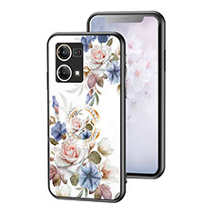 Coque Contour Silicone et Vitre Fleurs Miroir Etui Housse S01 pour Oppo F21s Pro 4G Blanc