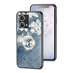 Coque Contour Silicone et Vitre Fleurs Miroir Etui Housse S01 pour Oppo F21s Pro 4G Bleu