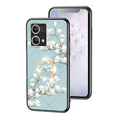 Coque Contour Silicone et Vitre Fleurs Miroir Etui Housse S01 pour Oppo F21s Pro 4G Cyan