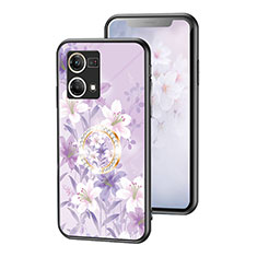 Coque Contour Silicone et Vitre Fleurs Miroir Etui Housse S01 pour Oppo F21s Pro 4G Violet Clair