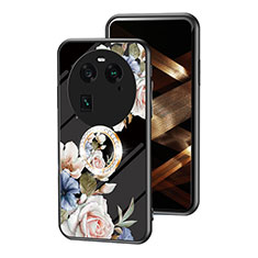 Coque Contour Silicone et Vitre Fleurs Miroir Etui Housse S01 pour Oppo Find X6 5G Noir