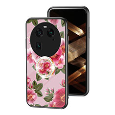 Coque Contour Silicone et Vitre Fleurs Miroir Etui Housse S01 pour Oppo Find X6 5G Rouge