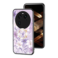 Coque Contour Silicone et Vitre Fleurs Miroir Etui Housse S01 pour Oppo Find X6 Pro 5G Violet Clair