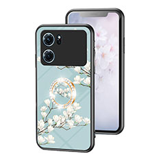 Coque Contour Silicone et Vitre Fleurs Miroir Etui Housse S01 pour Oppo K10 5G Cyan