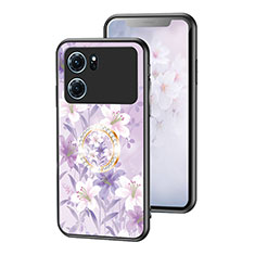 Coque Contour Silicone et Vitre Fleurs Miroir Etui Housse S01 pour Oppo K10 5G Violet Clair