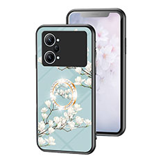 Coque Contour Silicone et Vitre Fleurs Miroir Etui Housse S01 pour Oppo K10 Pro 5G Cyan