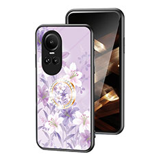 Coque Contour Silicone et Vitre Fleurs Miroir Etui Housse S01 pour Oppo Reno10 5G Violet Clair