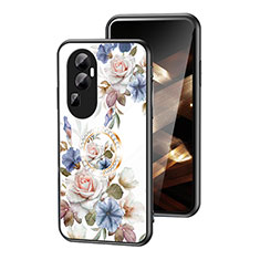 Coque Contour Silicone et Vitre Fleurs Miroir Etui Housse S01 pour Oppo Reno10 Pro+ Plus 5G Blanc