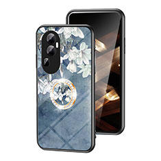 Coque Contour Silicone et Vitre Fleurs Miroir Etui Housse S01 pour Oppo Reno10 Pro+ Plus 5G Bleu