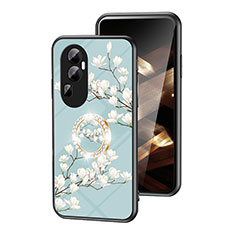 Coque Contour Silicone et Vitre Fleurs Miroir Etui Housse S01 pour Oppo Reno10 Pro+ Plus 5G Cyan