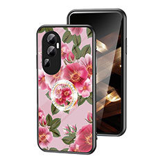 Coque Contour Silicone et Vitre Fleurs Miroir Etui Housse S01 pour Oppo Reno10 Pro+ Plus 5G Rouge