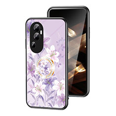 Coque Contour Silicone et Vitre Fleurs Miroir Etui Housse S01 pour Oppo Reno10 Pro+ Plus 5G Violet Clair