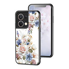 Coque Contour Silicone et Vitre Fleurs Miroir Etui Housse S01 pour Oppo Reno8 5G Blanc