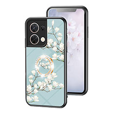 Coque Contour Silicone et Vitre Fleurs Miroir Etui Housse S01 pour Oppo Reno8 5G Cyan