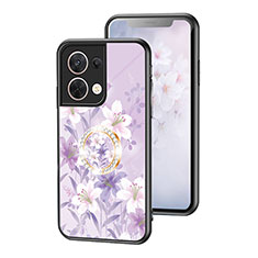 Coque Contour Silicone et Vitre Fleurs Miroir Etui Housse S01 pour Oppo Reno8 5G Violet Clair