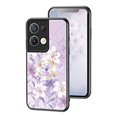 Coque Contour Silicone et Vitre Fleurs Miroir Etui Housse S01 pour Oppo Reno9 Pro+ Plus 5G Violet Clair