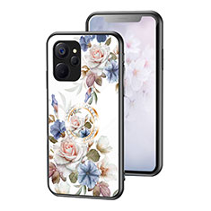 Coque Contour Silicone et Vitre Fleurs Miroir Etui Housse S01 pour Realme 10 5G Blanc