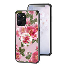 Coque Contour Silicone et Vitre Fleurs Miroir Etui Housse S01 pour Realme 10 5G Rouge