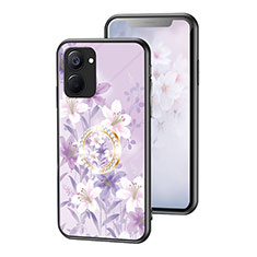 Coque Contour Silicone et Vitre Fleurs Miroir Etui Housse S01 pour Realme 10S 5G Violet Clair