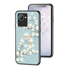 Coque Contour Silicone et Vitre Fleurs Miroir Etui Housse S01 pour Realme C30 Cyan