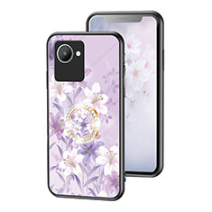 Coque Contour Silicone et Vitre Fleurs Miroir Etui Housse S01 pour Realme C30 Violet Clair