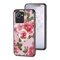 Coque Contour Silicone et Vitre Fleurs Miroir Etui Housse S01 pour Realme C30s Rouge