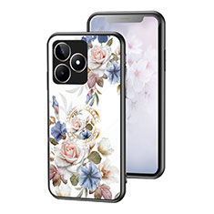 Coque Contour Silicone et Vitre Fleurs Miroir Etui Housse S01 pour Realme C51 Blanc