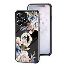 Coque Contour Silicone et Vitre Fleurs Miroir Etui Housse S01 pour Realme C51 Noir