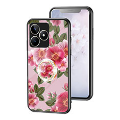 Coque Contour Silicone et Vitre Fleurs Miroir Etui Housse S01 pour Realme C51 Rouge