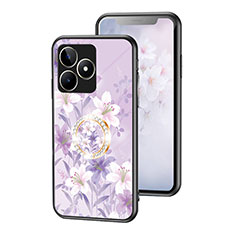 Coque Contour Silicone et Vitre Fleurs Miroir Etui Housse S01 pour Realme C53 India Violet Clair