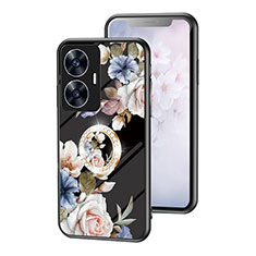 Coque Contour Silicone et Vitre Fleurs Miroir Etui Housse S01 pour Realme C55 Noir