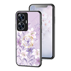 Coque Contour Silicone et Vitre Fleurs Miroir Etui Housse S01 pour Realme C55 Violet Clair