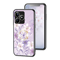 Coque Contour Silicone et Vitre Fleurs Miroir Etui Housse S01 pour Realme C67 Violet Clair