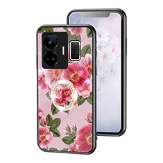 Coque Contour Silicone et Vitre Fleurs Miroir Etui Housse S01 pour Realme GT Neo5 240W 5G Rouge