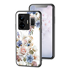 Coque Contour Silicone et Vitre Fleurs Miroir Etui Housse S01 pour Realme GT Neo6 5G Blanc