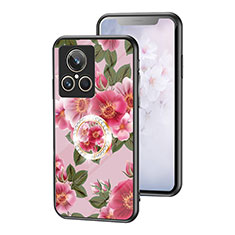 Coque Contour Silicone et Vitre Fleurs Miroir Etui Housse S01 pour Realme GT2 Master Explorer Rouge