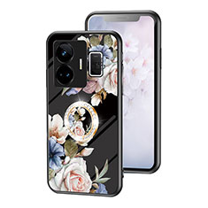 Coque Contour Silicone et Vitre Fleurs Miroir Etui Housse S01 pour Realme GT3 5G Noir