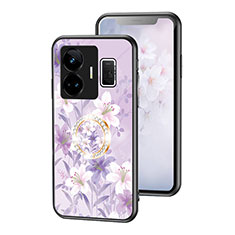 Coque Contour Silicone et Vitre Fleurs Miroir Etui Housse S01 pour Realme GT3 5G Violet Clair