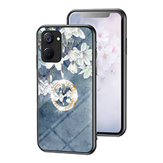 Coque Contour Silicone et Vitre Fleurs Miroir Etui Housse S01 pour Realme V20 5G Bleu