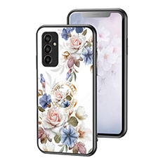 Coque Contour Silicone et Vitre Fleurs Miroir Etui Housse S01 pour Samsung Galaxy F13 4G Blanc