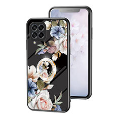 Coque Contour Silicone et Vitre Fleurs Miroir Etui Housse S01 pour Samsung Galaxy M53 5G Noir