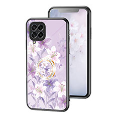 Coque Contour Silicone et Vitre Fleurs Miroir Etui Housse S01 pour Samsung Galaxy M53 5G Violet Clair