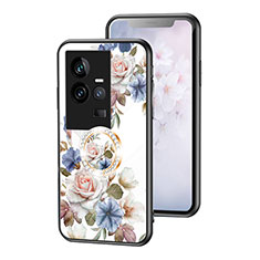 Coque Contour Silicone et Vitre Fleurs Miroir Etui Housse S01 pour Vivo iQOO 11 5G Blanc