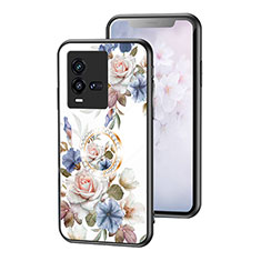 Coque Contour Silicone et Vitre Fleurs Miroir Etui Housse S01 pour Vivo iQOO 9T 5G Blanc