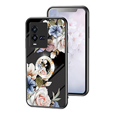 Coque Contour Silicone et Vitre Fleurs Miroir Etui Housse S01 pour Vivo iQOO 9T 5G Noir