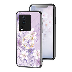 Coque Contour Silicone et Vitre Fleurs Miroir Etui Housse S01 pour Vivo iQOO Neo7 SE Violet Clair